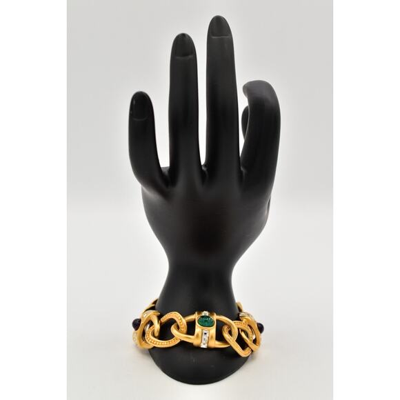 Givenchy Vintage Cabochon Bracelet Multi-Color Brushed Gold Crystal Signed BinAD - Picture 6 of 12